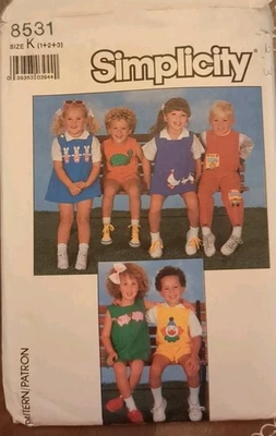 VINTAGE SIMPLICITY Sewing Pattern 8531 TODDLER'S OVERALLS & JUMPER SIZE 1-2-3 UC - Image 1 of 4