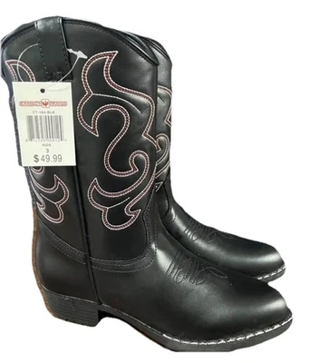 Botas Canyon Trails Lil Cowboy biqueira pontiaguda clássica preta criança tamanho 3 faroeste - Imagem 1 de 4