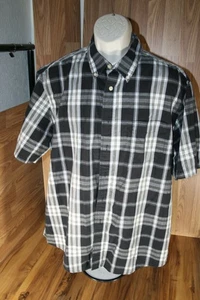 Mens XL Shirt Button Front Short Sleeve 46/48 Black White Checked Puritan - Picture 1 of 6