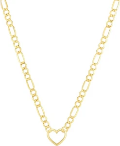 Floreo 10k Gelbgold 3,6mm Lite Figarokette & Herz Charm Halskette 18" - Bild 1 von 1