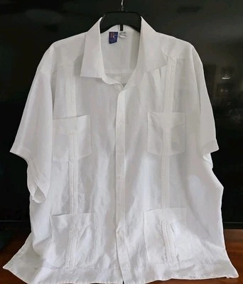 Camisa Renato Collezione 100 % lino manga corta abotonada talla 6XL blanca  Foto 1 de 4