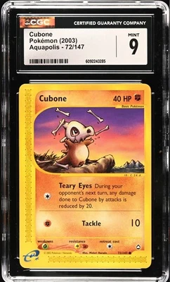CGC 9 MINT Cubone 72/147 Aquapolis Vintage WOTC 2003 Pokemon Card - Image 1 of 2