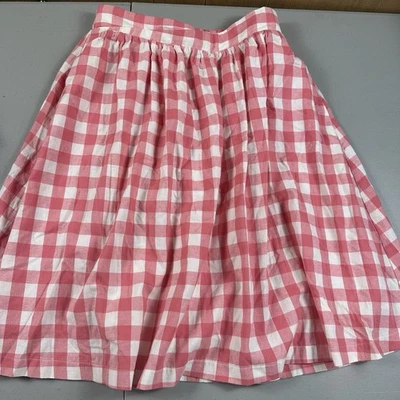 Modcloth Retro Skirt Womens Sz Large Check Pink White Cotton Pockets Elastic - Image 1 of 4