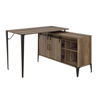 Zakwani Wooden Writing Desk with Storage in Rustic Oak and Black - Image 1 of 4