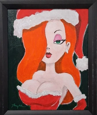 Pintura Original Jessica Rabbit Navidad Arte Thayer MCM ROBLE Lienzo Niña Elfa Foto 1 de 4