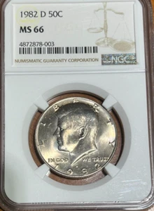 1982 D KENNEDY HALF DOLLAR NGC MS 66 - Picture 1 of 4