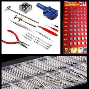 400 Watchmaker Watch Repair Tool Kit Opener Remover Spring Pin Bar 50 batteries - Picture 1 of 1