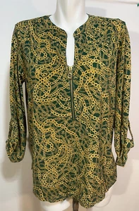 Michael Kors Women Green Gold Chain Top Shirt Large Logo New NWT - Picture 1 of 8