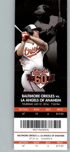Los Angeles Angels vs Baltimore Orioles 7/31/2014 Full Ticket - Eddie Murray .. - Picture 1 of 2