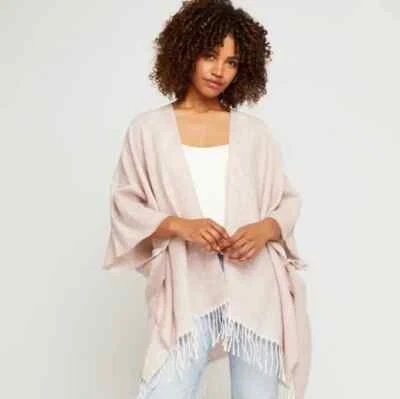 Mantón kimono con flecos suave cervatillo hermosa rosa y blanco reversible M/L - NUEVO Foto 1 de 2