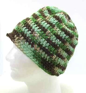 Forest Camo Beanie Size L Skull Cap Camouflage Hat Handmade Crochet USA Made NWT - Picture 1 of 6