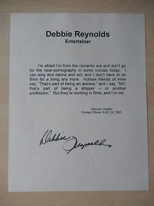Debbie Reynolds Autographed 8 1/2" X 11" Paper Sheet with Quote - Imagen 1 de 2