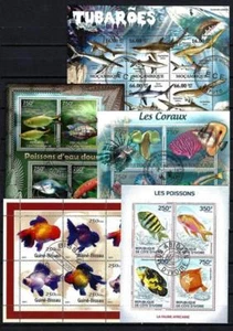 Animaux Poissons lot de 10 séries oblitérés en feuillet - Imagen 1 de 2