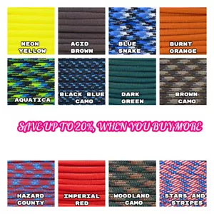 550 Paracord Parachute Cord Type III 7 Strand 50 Feet 100 Feet Hanks USA Made - Picture 1 of 51