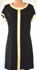 VESTIDO MANGA CORTA CD QUERREE NEGRO APLIQUES LENTEJUELAS/CUENTAS 42 - Imagen 1 de 11