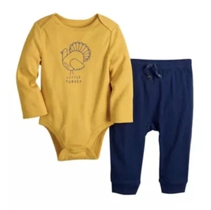 Baby Boys Thanksgiving Bodysuit & Jogger Pants Set Size 3 Months "Little Turkey" - Picture 1 of 1