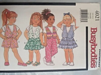 Vest Top Skirt Shorts Pants Butterick 4021 Girls 5 6 6X Sewing Pattern Summer  - Image 1 of 4