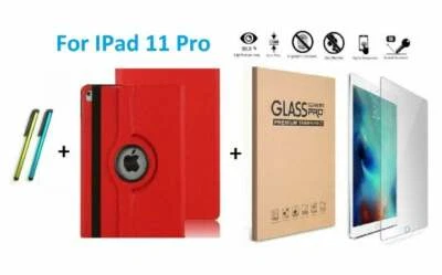 Rotating iPad 11 Pro Case 360° Flip Leather + Tempered glass + 2 Stylus Pen - Image 1 of 4