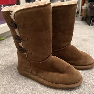 Bear Paw Brown 3 Button Boots with Wool/Sheepskin Lining Girls Size 3 - Picture 1 of 5
