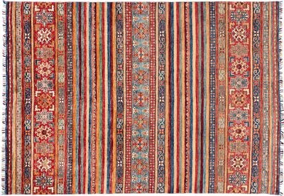 Afghan Ziegler Khorjin Carpet 170x240 Hand-knotted Blue Stripes Orient - Image 1 of 4