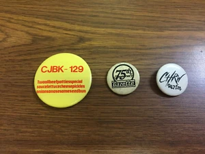 Vintage Lot of 3 Pinback Buttons CJBK - 129 + Gazette + CHRW 94.7 F.M. - Picture 1 of 4