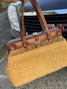 RARE Vintage ZENITH Purse Handbag Leather Wicker Straw - Picture 1 of 18