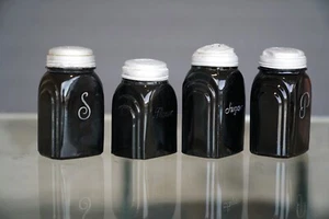 Vintage Art Deco McKee Black Glass Salt and Pepper Shakers Roman Arch Pat. - Picture 1 of 5