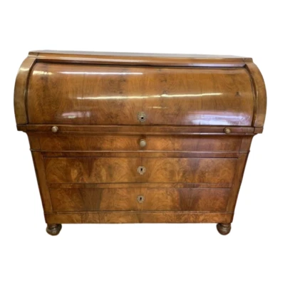 Antico cassettone con ribalta a scrittoio  Carlo X  in piuma di noce epoca 800 - Immagine 1 di 4