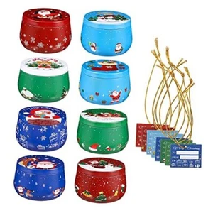 8PCS Christmas Cookie Tins with Lid: 8OZChristmas Holiday Printed Round Metal - Picture 1 of 7