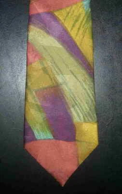 Envoy Tie Polyester Olive Green Yellow Purple Peach Lt Blue Abstract NIB t2395  Foto 1 de 4