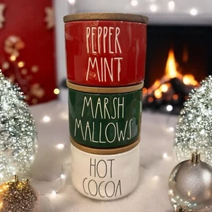 Rae Dunn Hot Cocoa Stacker Marshmallows Peppermint Canister Christmas Decor - Picture 1 of 7