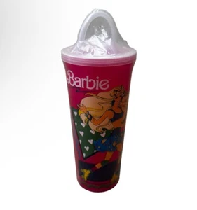 Barbie Vintage Plastic Cup Straw Tumbler 1990 Pink New And Sealed Roller Skating - Picture 1 of 5