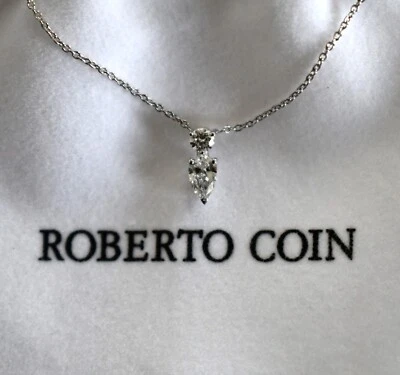 全新 ROBERTO COIN 18K 白金 圆形和梨形钻石吊坠项链 — 第 1/4 张图片