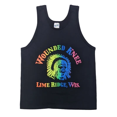Camiseta sin mangas nativa americana vintage años 90 talla M negra neón lima ridge WI rodilla herida Foto 1 de 4