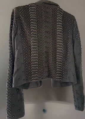 CHAQUETA ALICE + OLIVIA GRIS CUERO Y PEDRERÍA CUENTAS MUJER TALLA S Foto 1 de 2