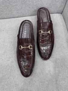 US 13 Brown 100% Genuine,Real EXOTIC Leather Skin Men's Shoes- Handmade - Picture 1 of 6