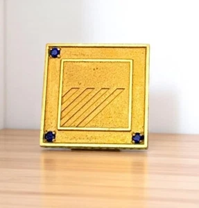 Jostens Gold Tone Square Lapel Pin with Blue Rhinestone Accents Geometric Design - Picture 1 of 6