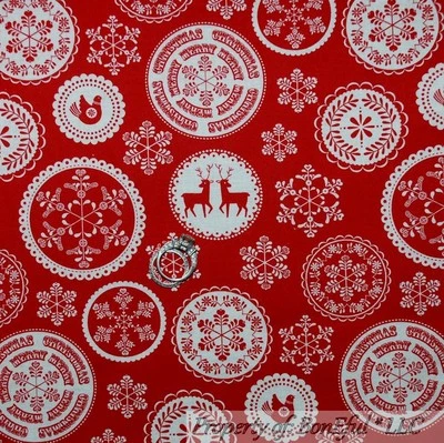 BonEful Fabric FQ Cotton Quilt Red White Dot Xmas Tree Leaf Deer Bird Snowflake - Image 1 of 4