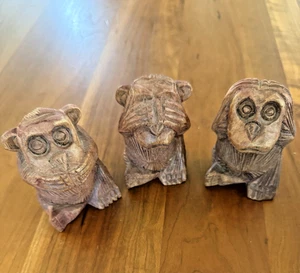 VTG Hand-Carved Wood Monkeys See No Evil Hear No Evil Speak No Evil Costa Rica - Picture 1 of 11