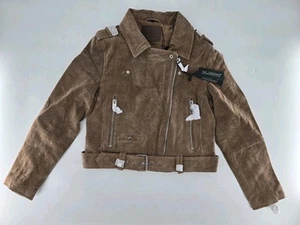 NWT BLANKNYC 100% Leather Moto Jacket Womens M Beige Full Zip Pockets Collared - Picture 1 of 7