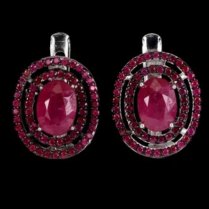 925 Sterling Silver Earrings Oval Ruby 7x5mm Round Ruby Myanmar Gemstone Jewelry - Picture 1 of 14