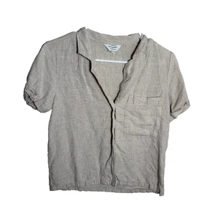 Banana Republic Shirt Women's XS Beige Button Up Linen Blend Collared Top - Picture 1 of 8