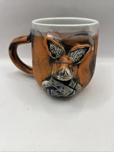 Studio Art Pottery Mug Fancy Winter Fox Relief Brukie Pottery Signed - Picture 1 of 13