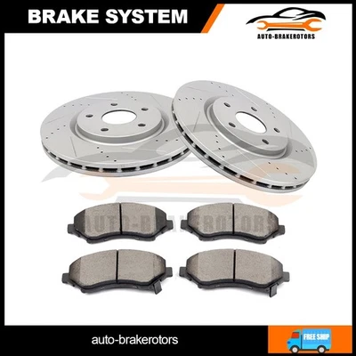 Taladro delantero 2 rotores de freno con 4 pastillas de cerámica para Chrysler Town & Country 2012-16 Foto 1 de 4