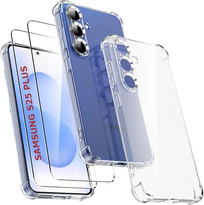 LITTLE BOUTIK Coque Pour Samsung Galaxy S25 Plus Silicone Transparente Angles Renforces + 2 Ve