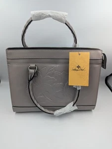 Patricia Nash Josselin Tooled Leather Satchel Bag-Stone Gray | NWT - Picture 1 of 6