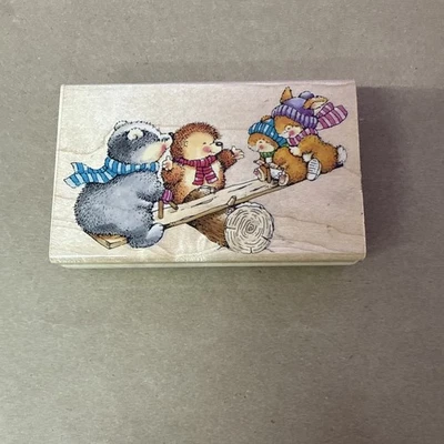 Черный резиновый штамп пенни. Редкая марка. Зимняя марка с животными. Марка Forest Friends - Изображение 1 из 4