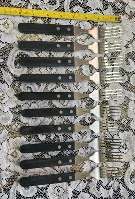 SET OF 12 ITALIAN 🇮🇹 VTG CASSETTI WOOD-HANDLED STAINLESS STEEL DINNER FORKS 🍽 - Image 1 of 4