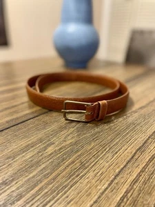 Vintage Polo Ralph Lauren Dress Belt Men’s 36 Slim Camel Tan Pebbled Logo Brass - Picture 1 of 11
