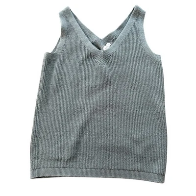 GAP Acanalado Cuello en V Clásico Old Money Camiseta sin Mangas Suéter Tejido Verde Salvia Talla Foto 1 de 4